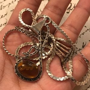 Mexico amber sterling silver pendant with sterling silver chain necklace vintage